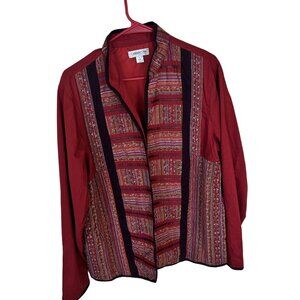 Coldwater Creek Womens Red Embroidered Jacket Large Pockets Ethnic Cotton